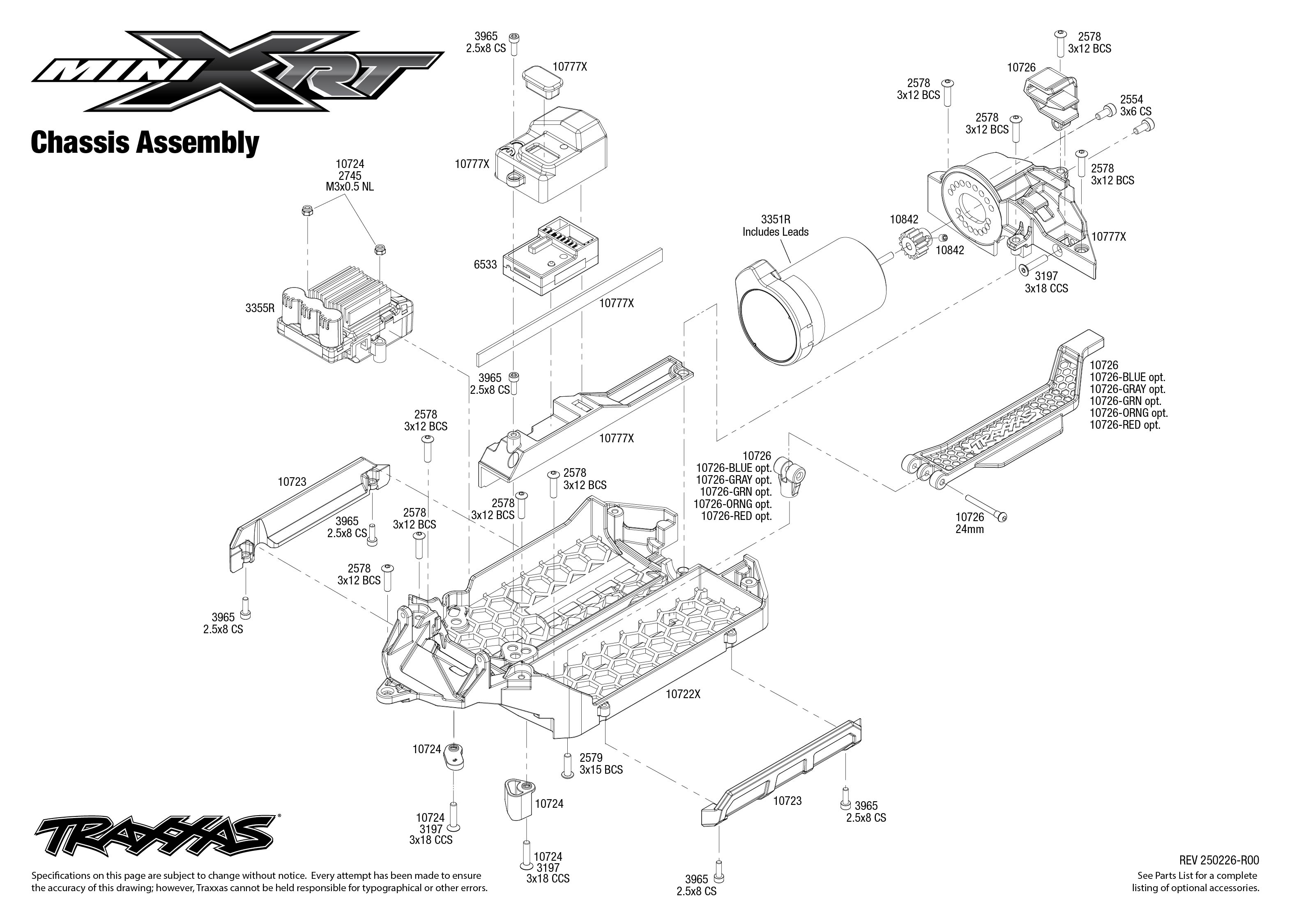 Traxxas Mini XRT (108076-1) Chassis Assembly Exploded View