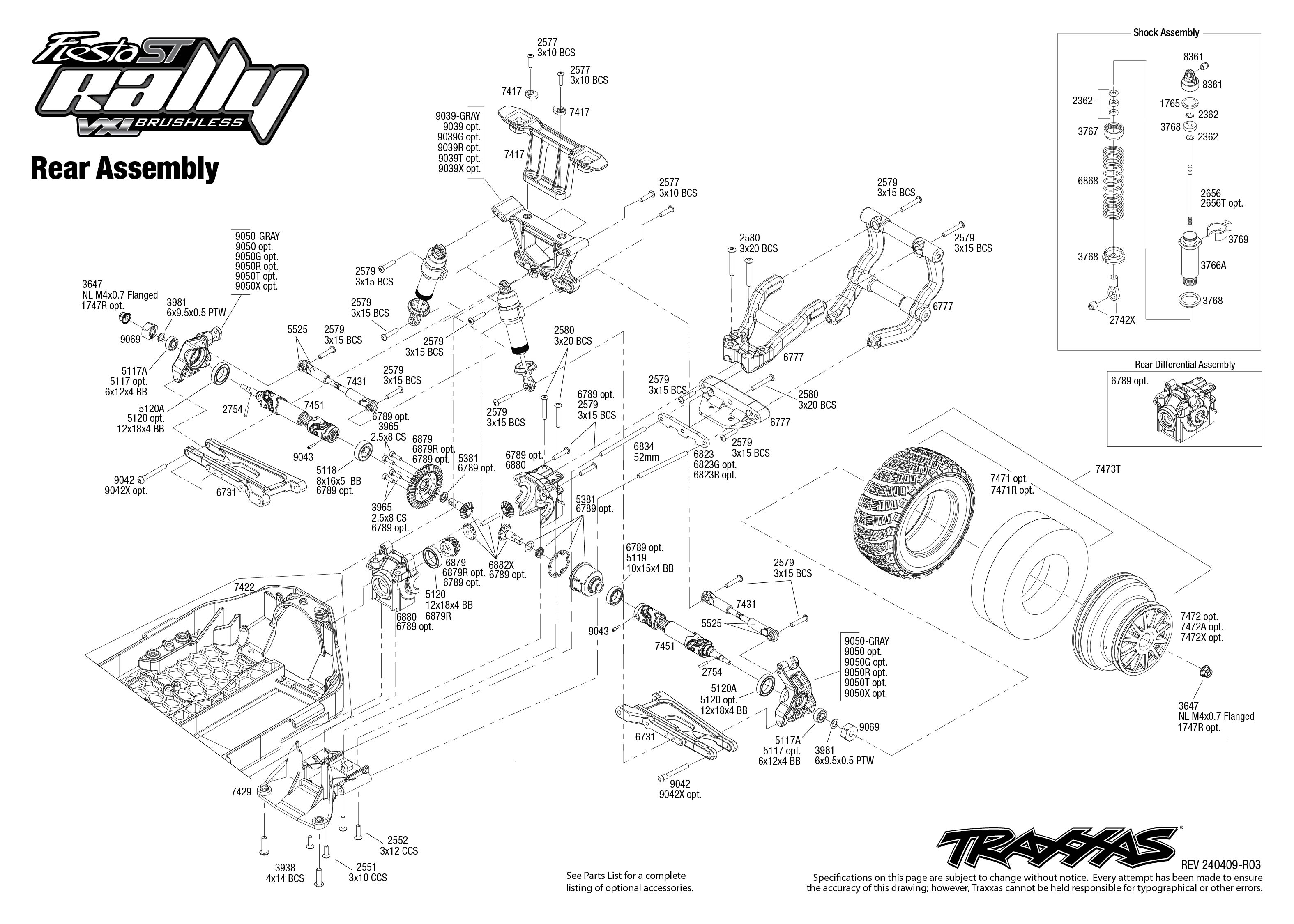 Traxxas Ford Fiesta ST Rally VXL (74276-4) Rear Assembly Exploded View