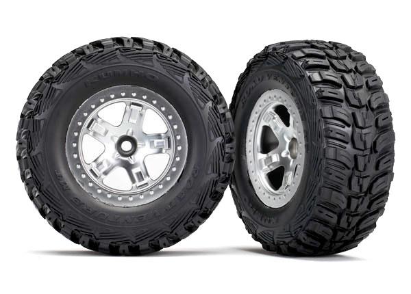 Traxxas Tires & wheels assembled glued (SCT satin chrome beadlock style wheels Kumho tires foam inserts) (2) (2WD front)