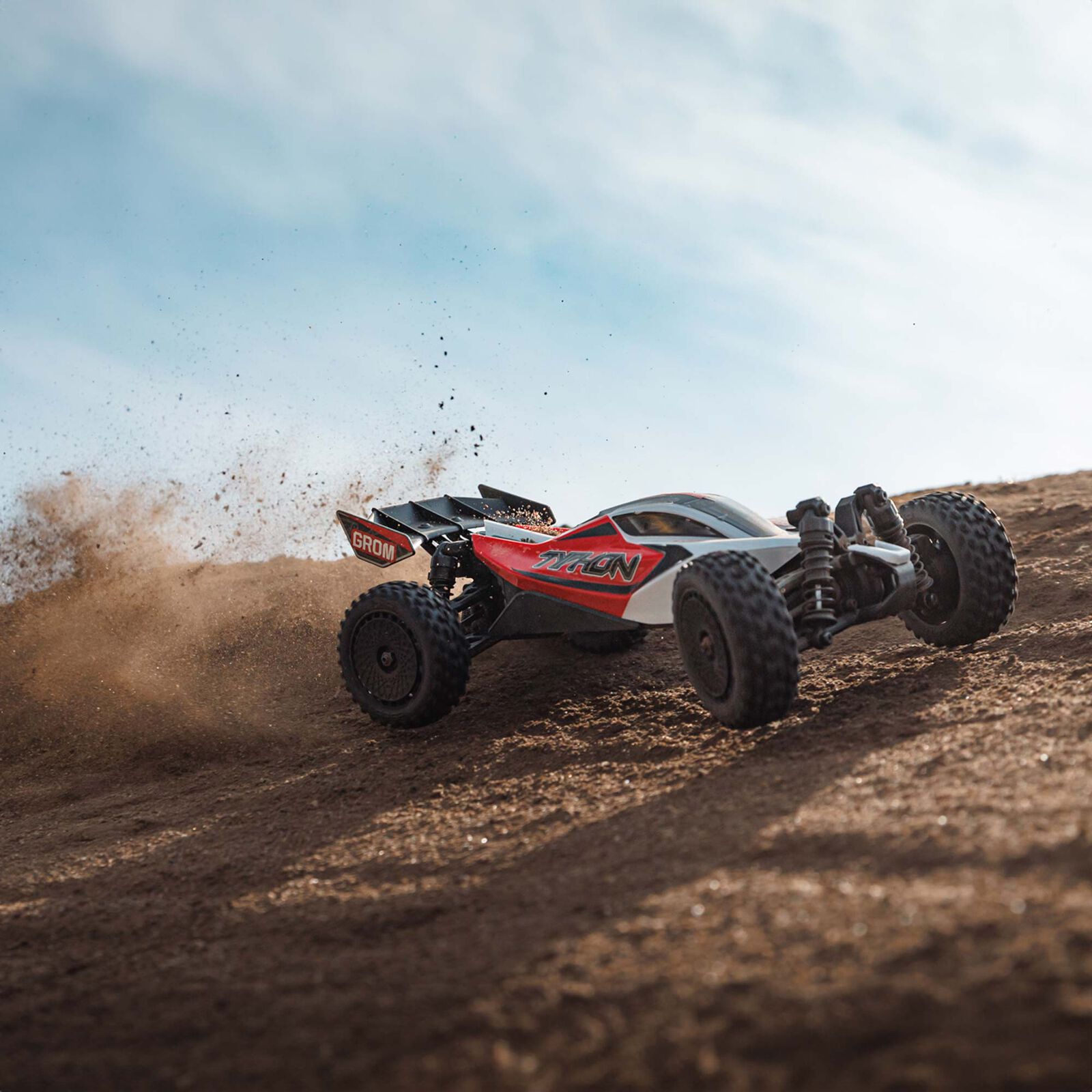 Arrma TYPHON GROM MEGA 380 Brushed 4X4 Small Scale Buggy RTR with Battery & Charger Red/White 1/18