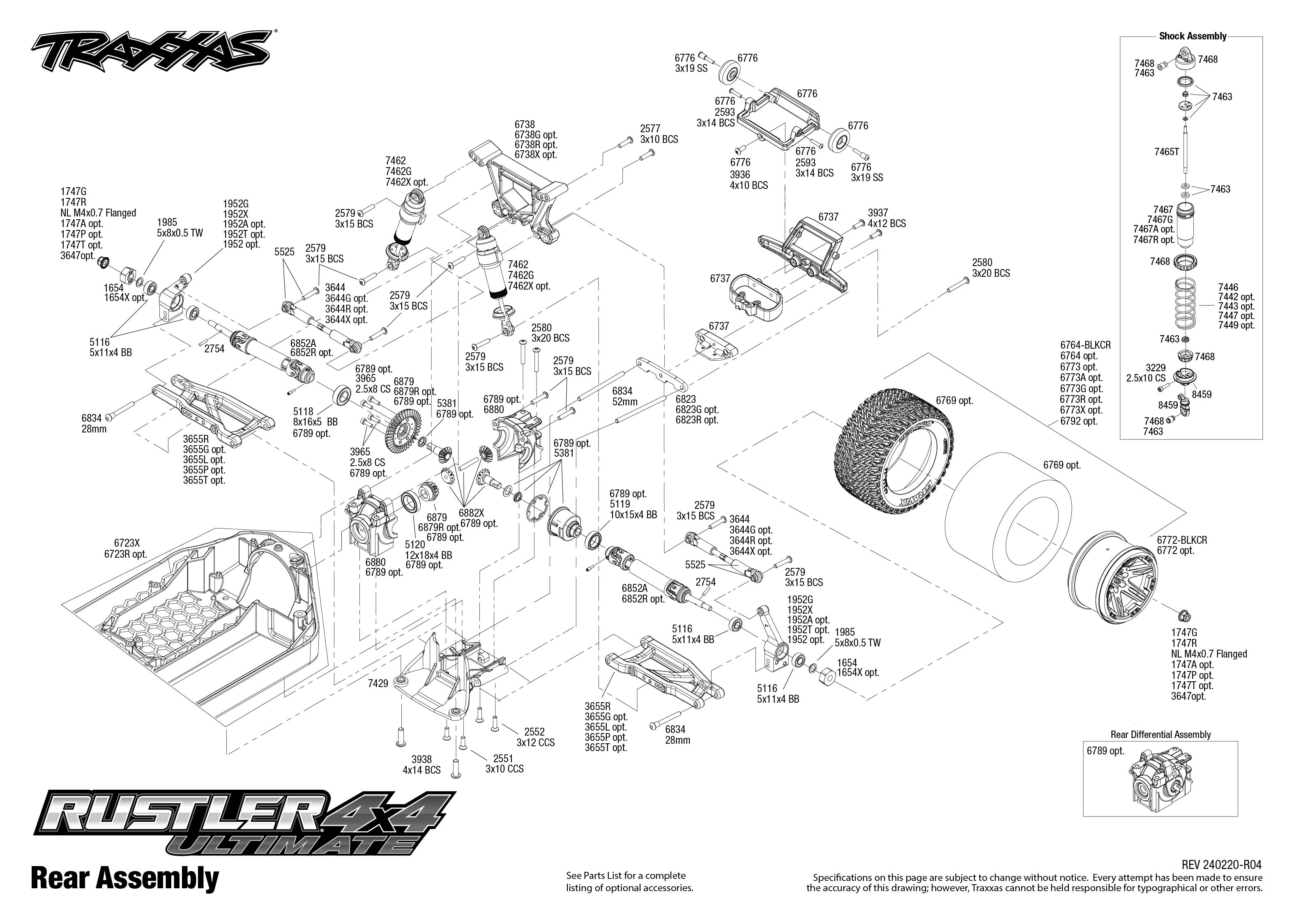 Traxxas Rustler 4X4 Ultimate (67097-4) Rear Assembly Exploded View