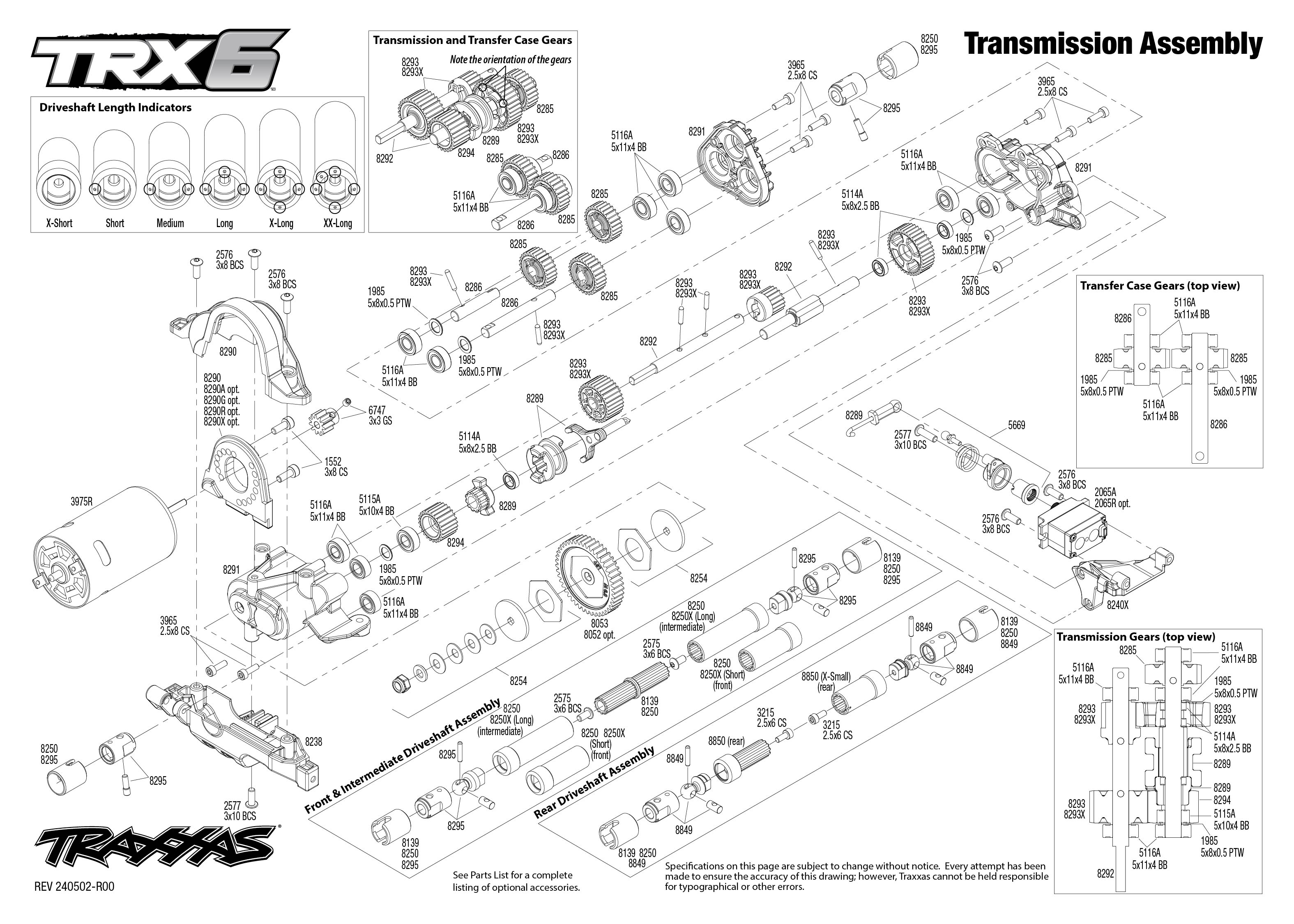 Traxxas TRX-6 Mercedes-Benz® G 63® AMG 6X6 (88296-4) Transmission Assembly Exploded View