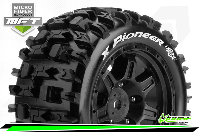Louise RC 1/5 MFT X-Pioneer X-Maxx Serie Tire Set Mounted Sport Black Wheels Hex 24mm (2)