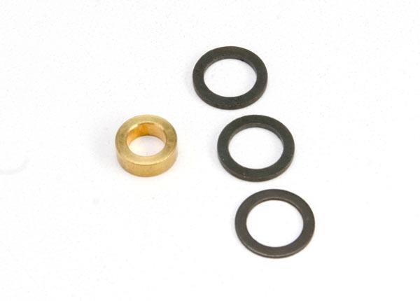 Traxxas Washer, 7x10x1.0 (2), 7x10x0.5 (1) black steel (shims for flywheel spacing), Washer, 5x8x2.8 brass (1) (shim for clutch bell spacing) for Revo® Big Block Kit