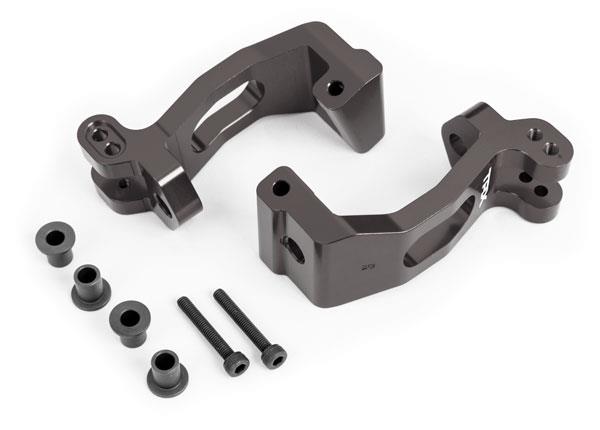 Traxxas Caster blocks (c-hubs), 6061-T6 aluminum (dark titanium-anodized), left & right/ kingpin bushings (4)/ 3x20mm CS (with threadlock) (4)