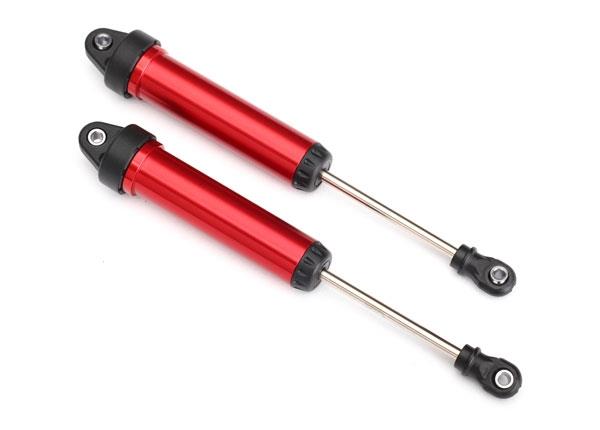 Traxxas Shocks, GTR, 134mm, aluminum (red-anodized) (fully assembled w/o springs) (front, no threads) (2)