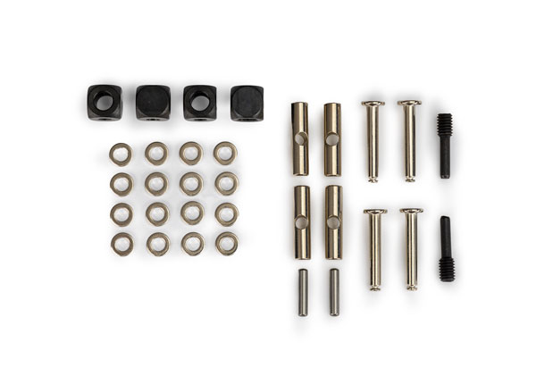 Traxxas U-joints, driveshaft (carrier (4)/ 4.5mm cross pin (4)/ 3mm headed pin (4)/ 4x15mm screw pin (2)/ hex pin (2)/ e-clips (10)/ 3x6x0.5 MW (8)) (metal parts for 2 driveshafts)
