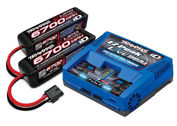 Traxxas Battery/Charger 8S Completer Pack (Includes #2973 Dual Id Charger (1) #2890X 6700Mah 14.8V 4-Cell 25C Lipo Battery (2))