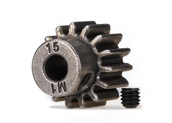 Traxxas Gear, 15T pinion (1.0 metric pitch) (fits 5mm shaft)/ set screw (for use only with steel spur gears)