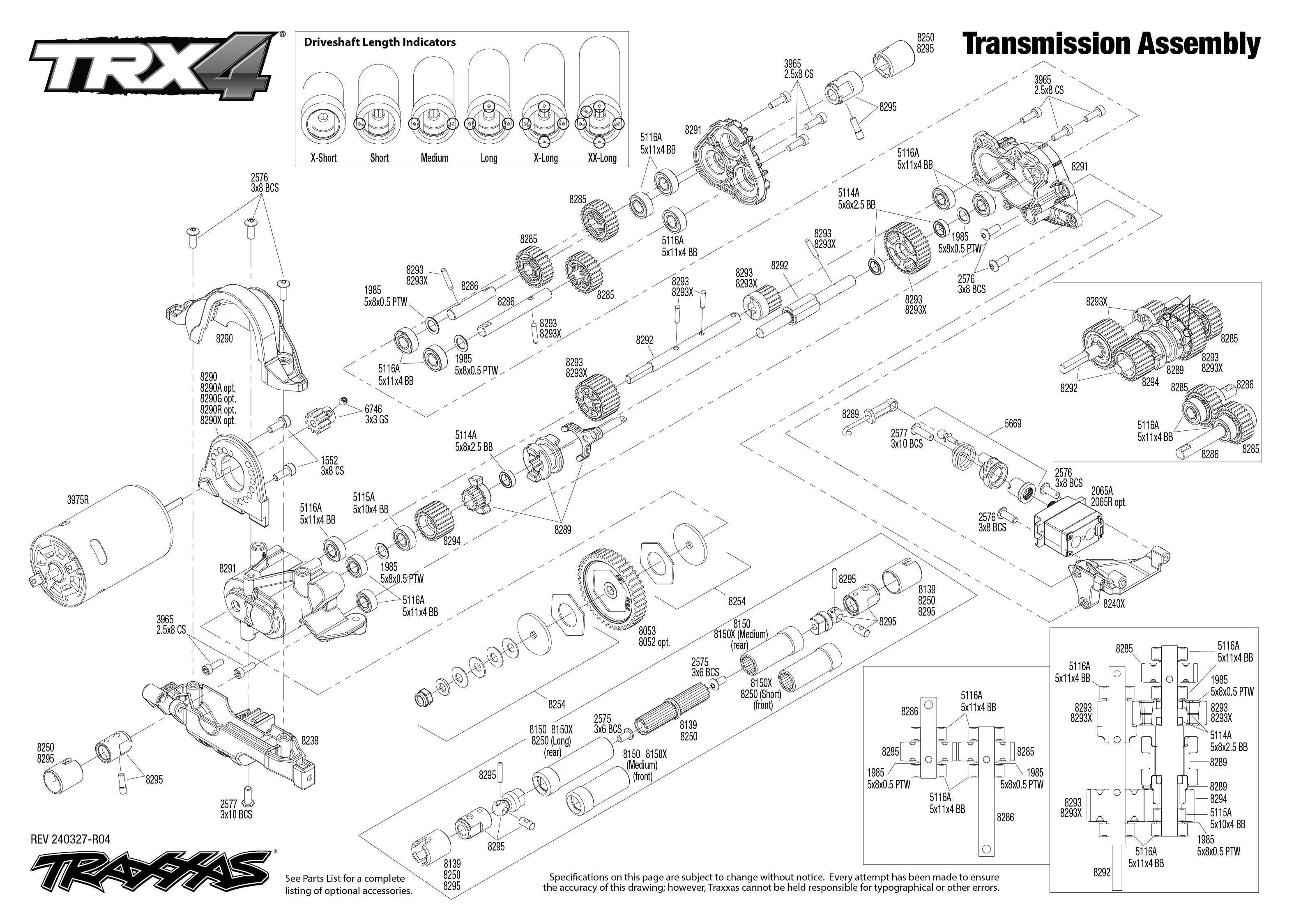 Traxxas TRX-4 1972 Chevrolet K5 Blazer High Trail Edition (92086-4) Transmission Assembly Exploded View