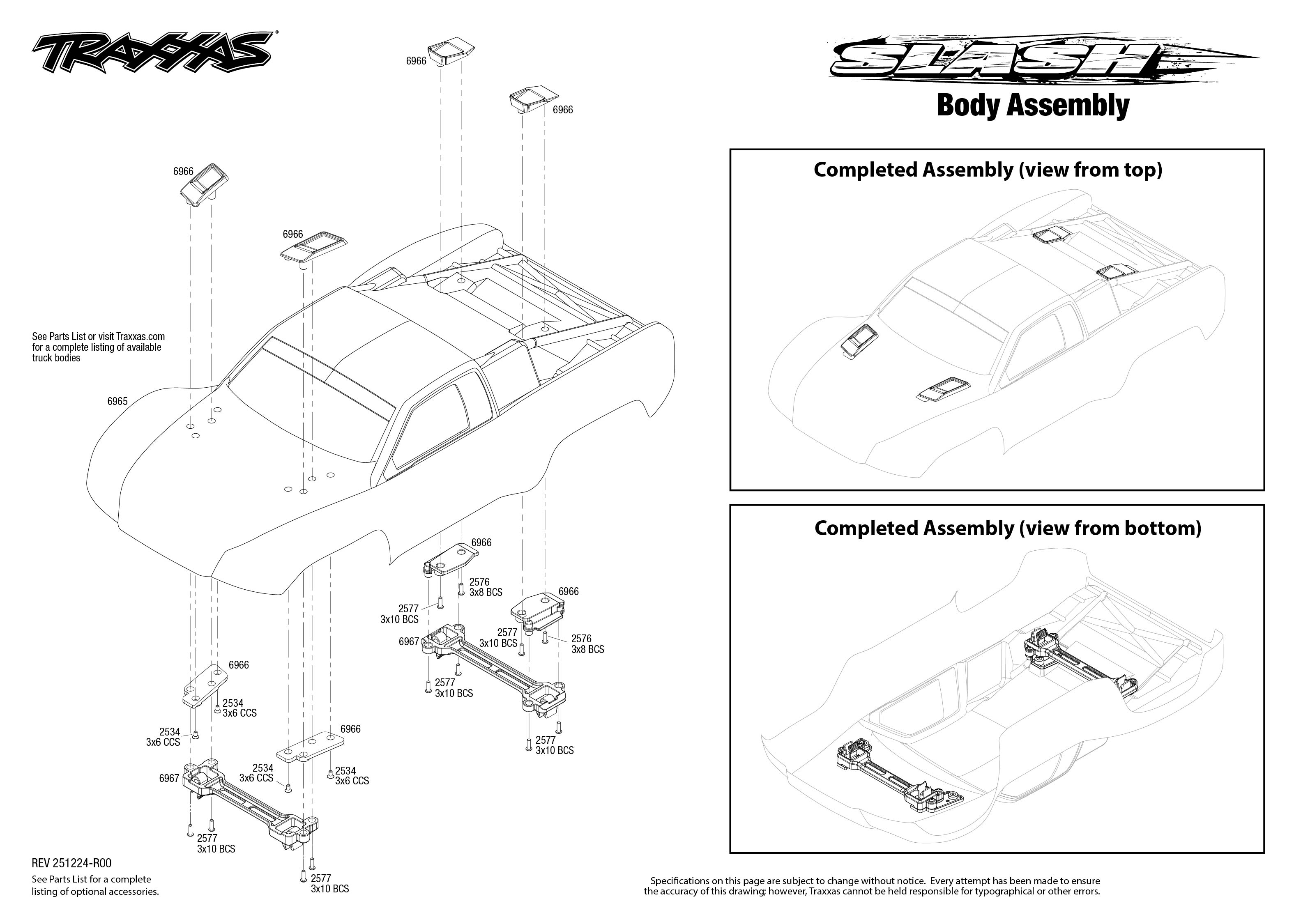 Traxxas Slash 2WD XL-5 Assembly Kit (58214-4) Body Assembly Exploded View