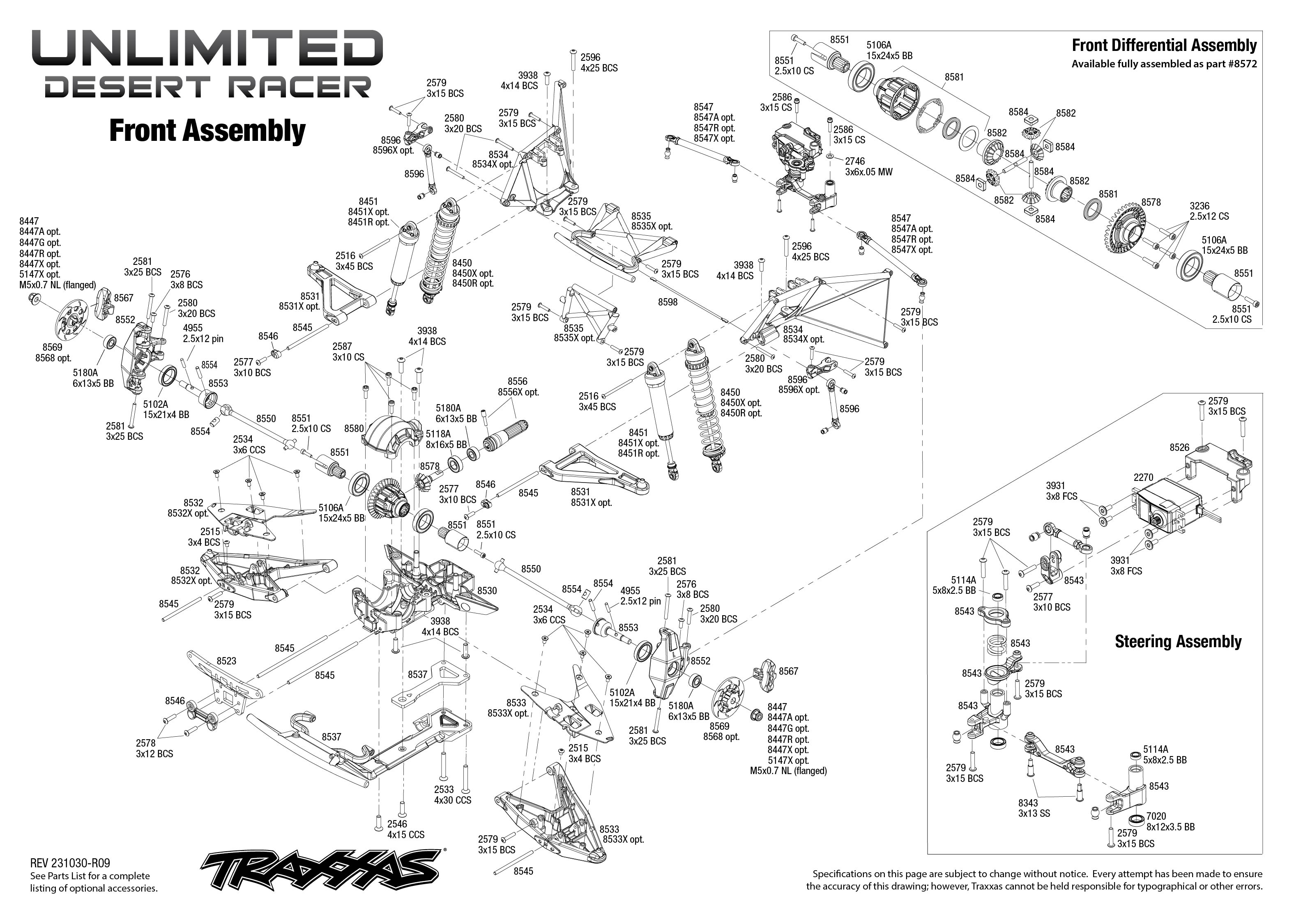 Traxxas Unlimited Desert Racer (85086-4) Front Assembly Exploded View