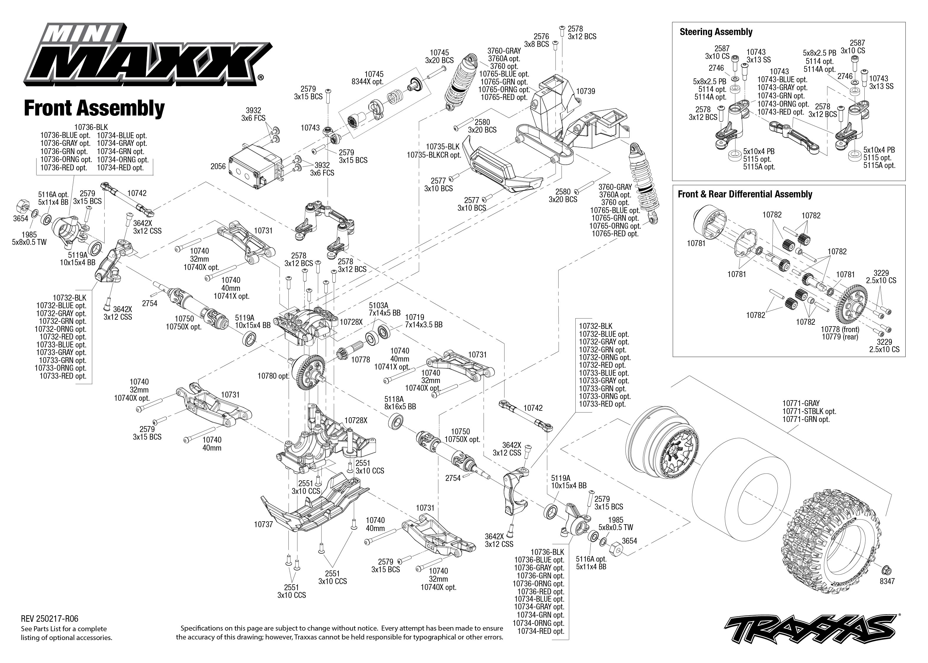 Traxxas Mini Maxx® (107154-1) Front Assembly Exploded View