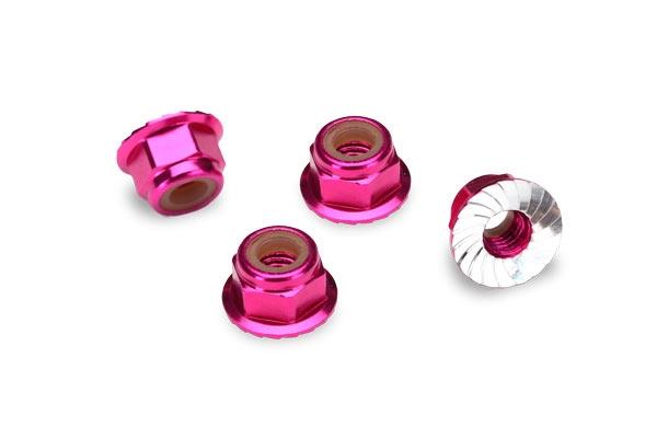 Traxxas Nuts, 4mm flanged nylon locking (aluminum, pink anodized) (4)