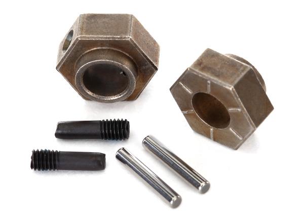 Traxxas Wheel hubs, 12mm hex (2)/ stub axle pins (2) (steel)