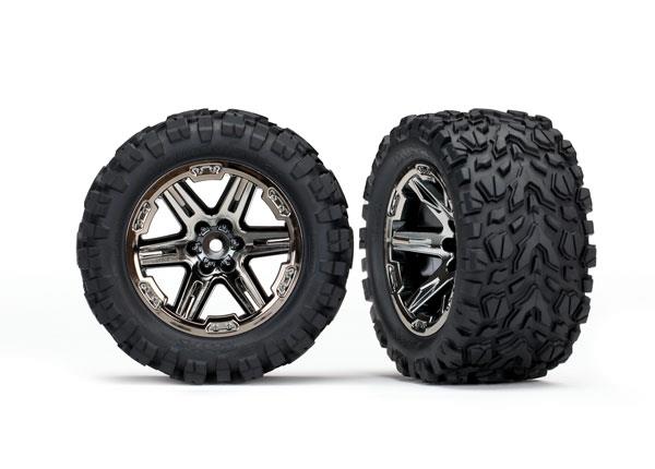 Traxxas Tires & wheels assembled glued (2.8') (RXT black chrome wheels Talon Extreme tires foam inserts) (4WD electric front/rear 2WD electric front only) (2) (TSM rated)