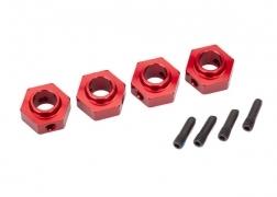 Traxxas Wheel hubs 12mm hex 6061-T6 aluminum (red-anodized) (4)/ screw pin (4)