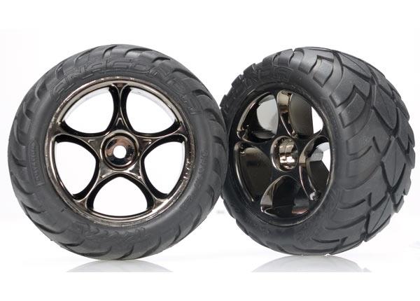 Traxxas Tires & wheels, assembled (Tracer 2.2" black chrome wheels, Anaconda® 2.2" tires with foam inserts) (2) (Bandit rear)