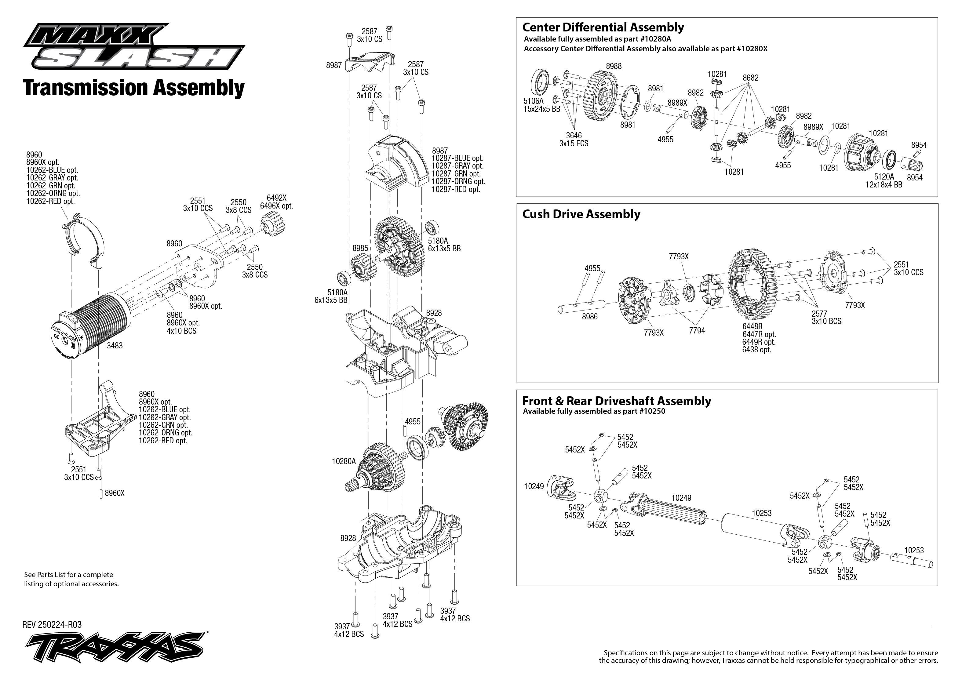 Traxxas Maxx® Slash® (102076-4) Transmission Assembly Exploded View