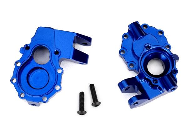 Traxxas Portal housings, inner (front), 6061-T6 aluminum (blue-anodized) (2)/ 3x12 BCS (2)