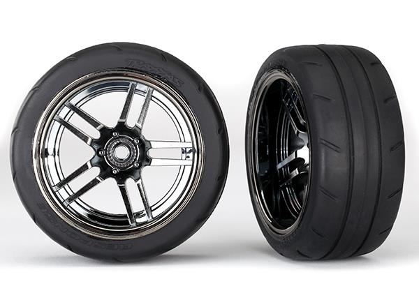 Traxxas Tires & wheels, assembled, glued (split-spoke black wheels, 1.9" Response tires) (extra wide, rear) (2)