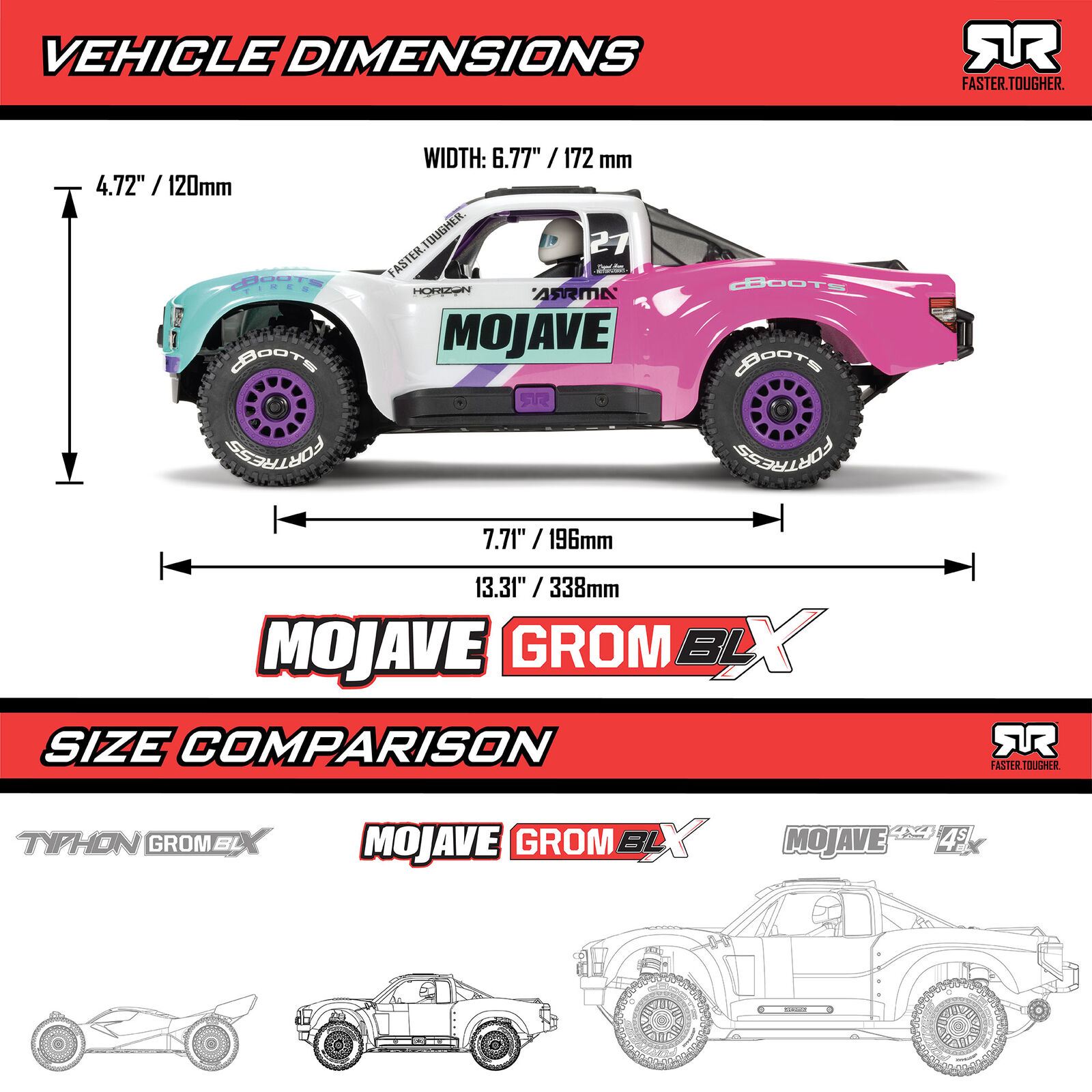 Arrma Mojave Grom 223S DSC 4X4 RTR Brushless Desert Truck, Teal (Battery & Charger Included) 1/16