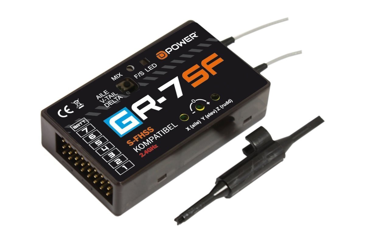 D-Power GR-7SF 2.4GHz Ontvanger met 3X Gyro S-FHSS compatibel