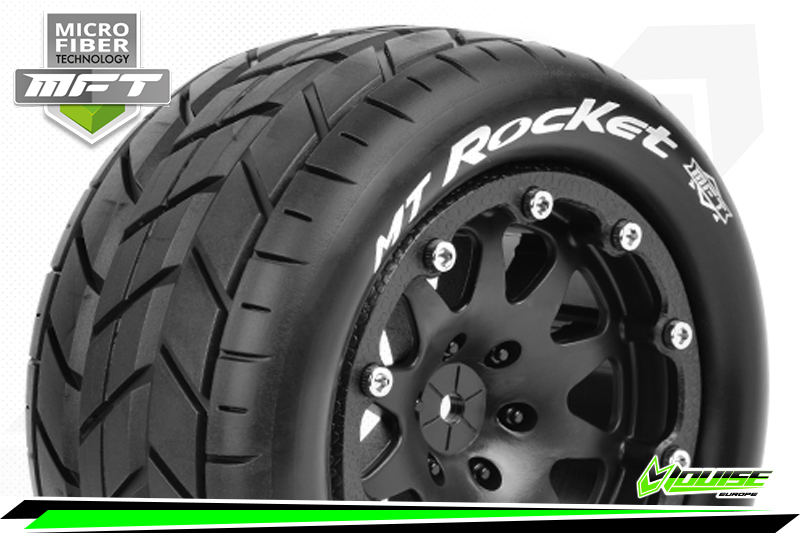 Louise RC MFT MT Rocket 1/10 Monster Truck Tire Set Mounted Black 2.8 Bead-Lock Wheels 0'' Offset Hex 12mm (2)