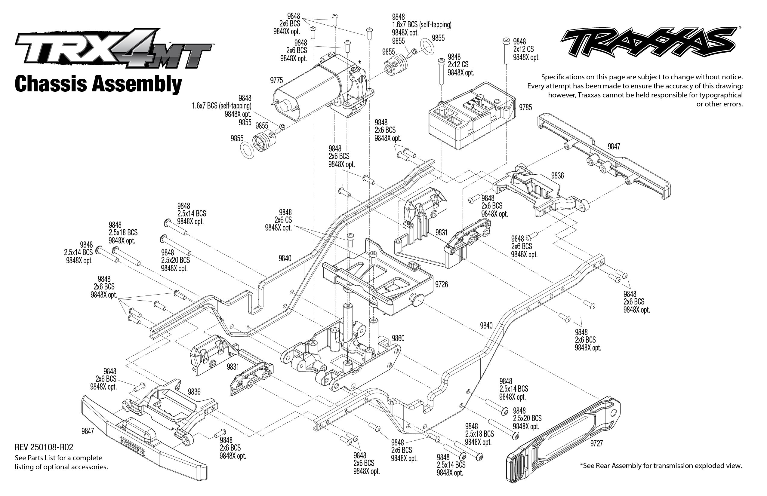 Traxxas TRX-4MT Chevrolet K10 Monster Truck (98064-1) Chassis Assembly Exploded View