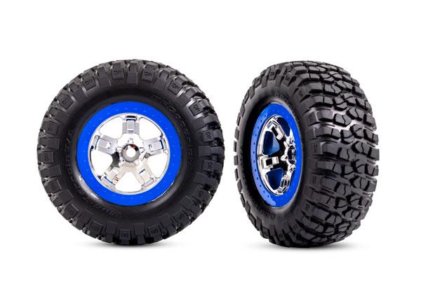 Traxxas Tires & wheels assembled glued (SCT chrome blue beadlock style wheels BFGoodrich Mud-Terrain T/A KM2 tires foam inserts) (2) (2WD front)