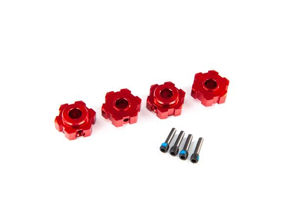 Traxxas Wheel hubs hex aluminum (red-anodized) (4)/ 4x13mm screw pins (4)