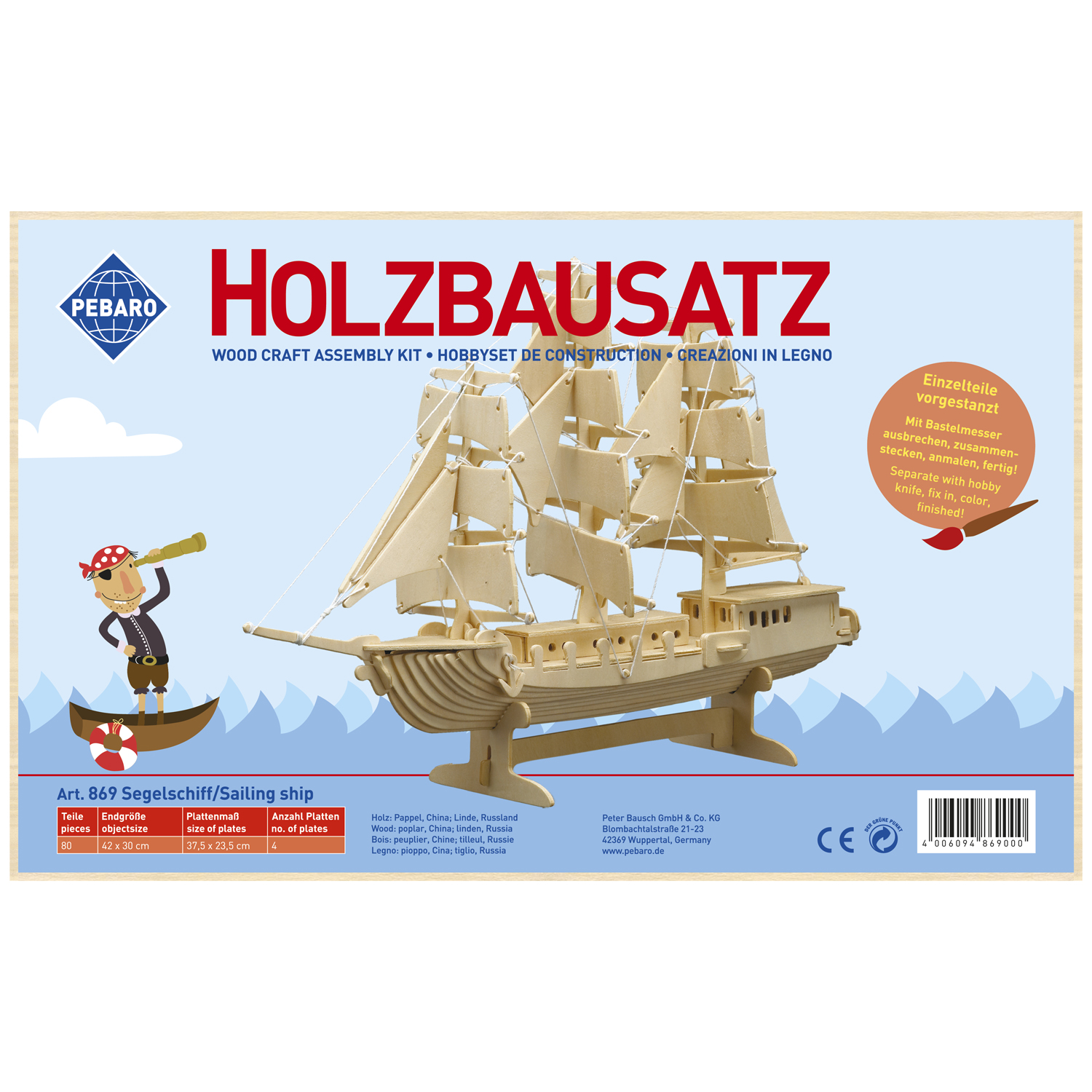 Pebaro Houten Bouwset Zeilboot