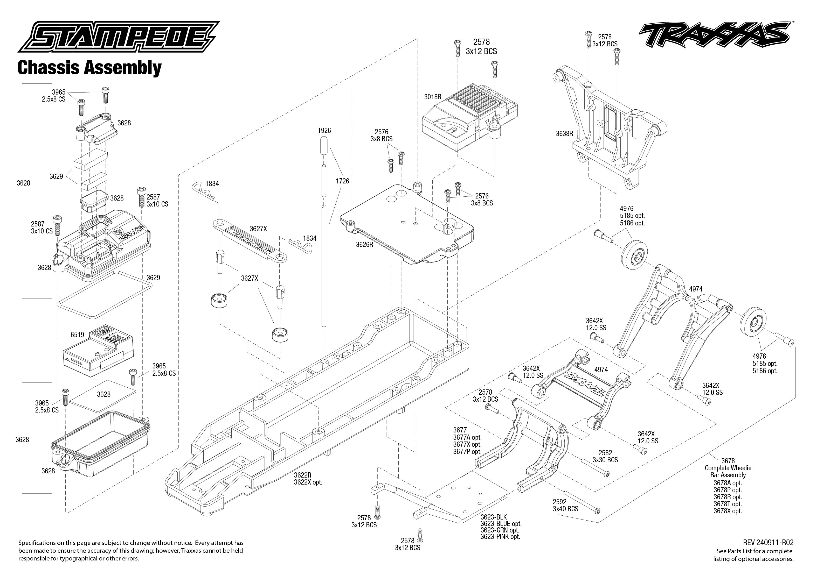 Traxxas Stampede (36254-8) Chassis Assembly Exploded View