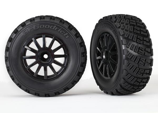 Traxxas Tires & Wheels, assembled, glued (black wheels, gravel pattern tires, foam inserts) (2) (TSM® Rated)