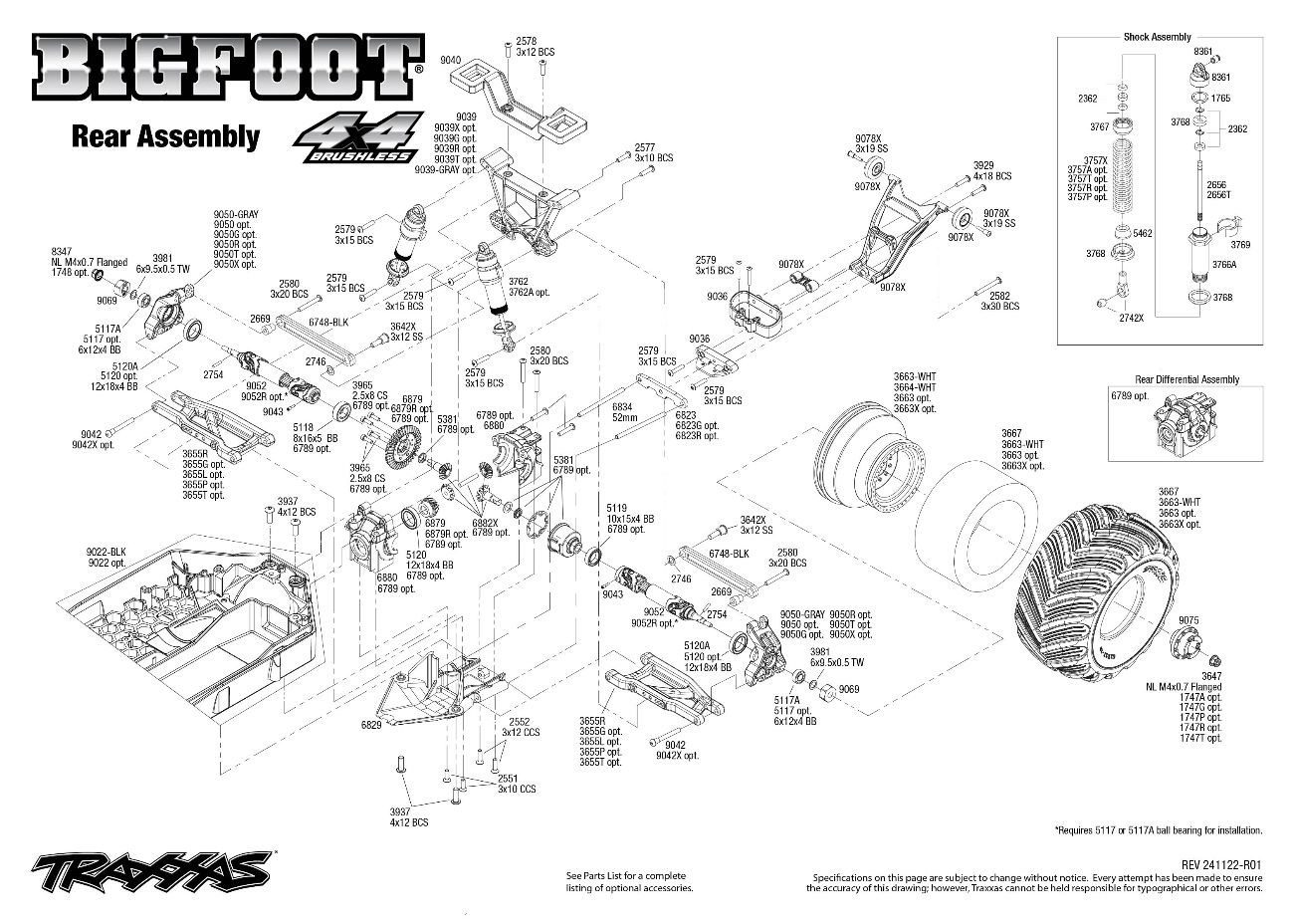Traxxas Bigfoot 4X4 Brushless (67134-4) Rear Assembly Exploded View