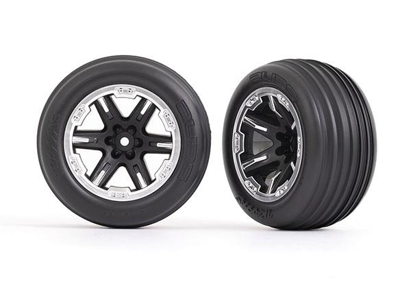 Traxxas Tires & wheels assembled glued (2.8') (RXT black & satin wheels ribbed tires foam inserts) (electric front) (2)
