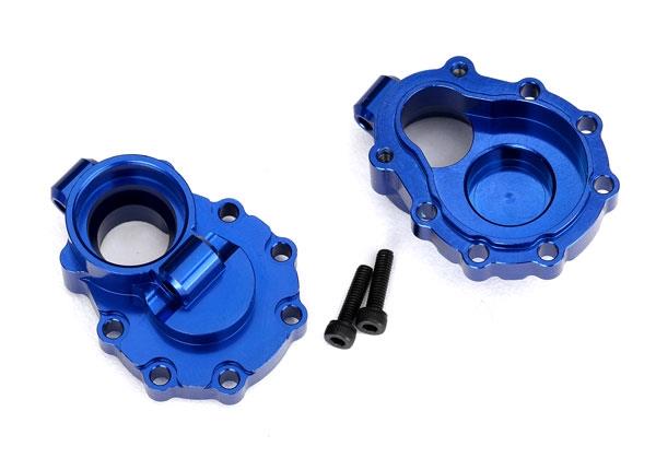Traxxas Portal housings, inner (front), 6061-T6 aluminum (blue-anodized) (2)/ 3x12 BCS (2)