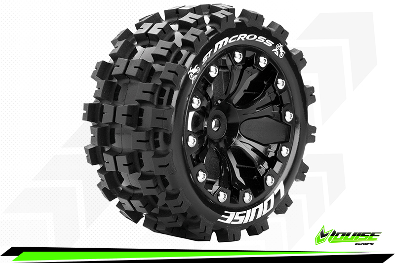 Louise RC ST-Mcross 1/10 Stadium Truck Soft Banden op 2.8" Zwarte 1/2" Offset Velgen (2)