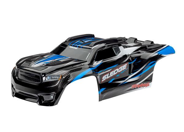 Traxxas Body Sledge blue/ window grille lights decal sheet (assembled with front & rear body mounts and rear body support for clipless mounting)
