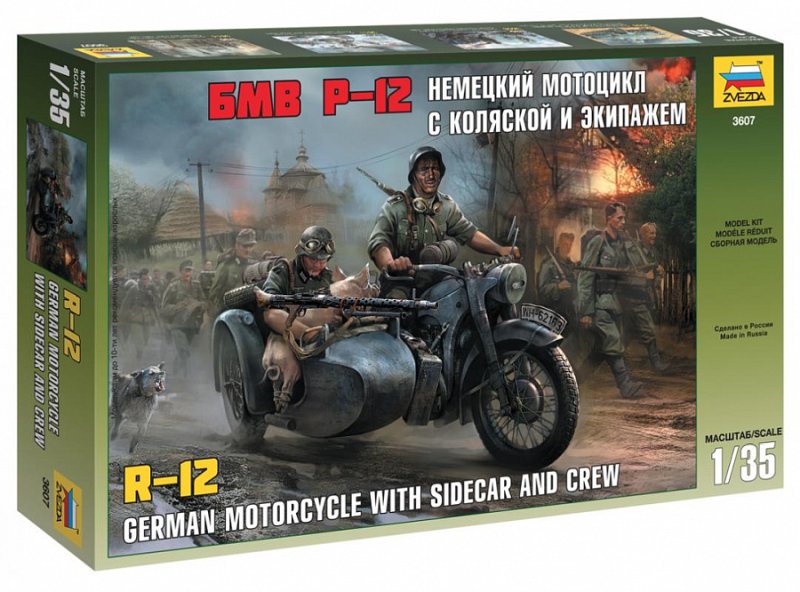 Zvezda German Motorcycle R-12 with sidecar and crew 1/35