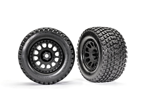 Traxxas Tires & wheels, assembled, glued (XRT™ Race black wheels, Gravix™ tires, foam inserts) (left & right)