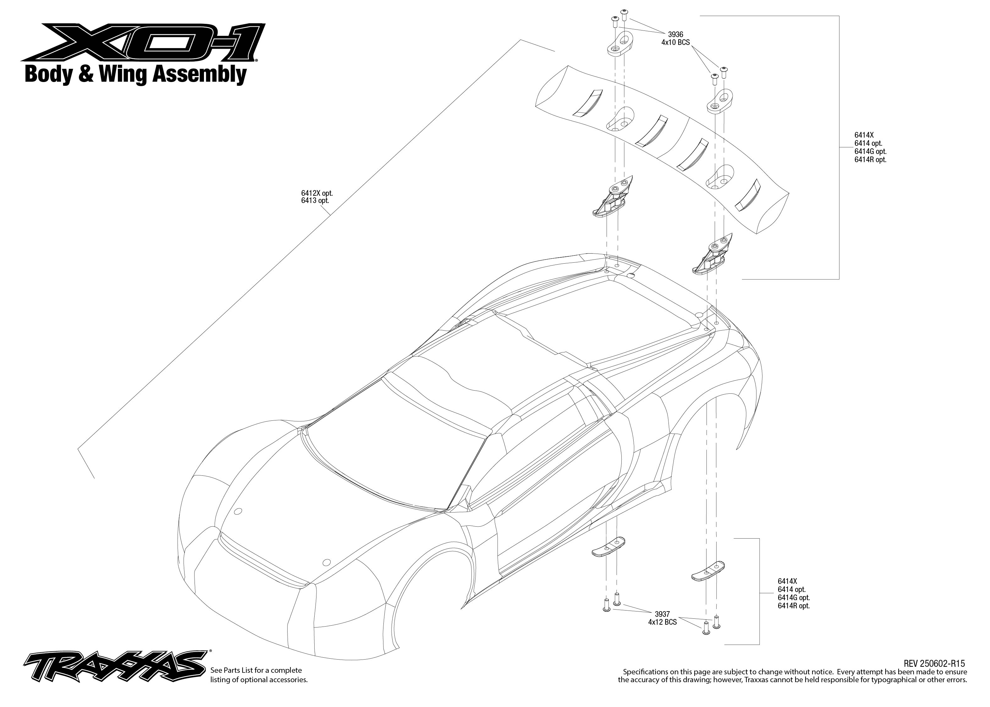 Traxxas XO-1 (64077-3) Body & Wing Exploded View