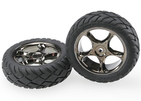 Traxxas Tires & wheels, assembled (Tracer 2.2" black chrome wheels, Anaconda® 2.2" tires with foam inserts) (2)