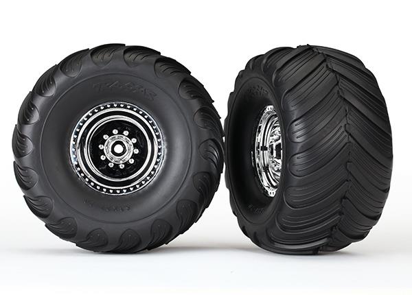 Traxxas Tires & wheels, assembled, glued (chrome wheels, Terra Groove dual profile tires, foam inserts) (electric rear) (2)