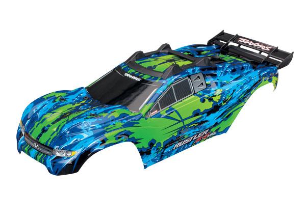 Traxxas Body, Rustler® 4X4 VXL, green (painted, decals applied) (assembled with front & rear body mounts and rear body support for clipless mounting)