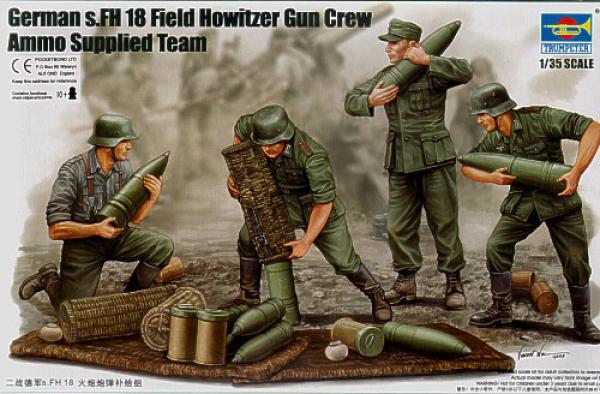 Trumpeter German s.FH 18 Field Howitzer Gun Crew Ammo Supplied Team 1/35