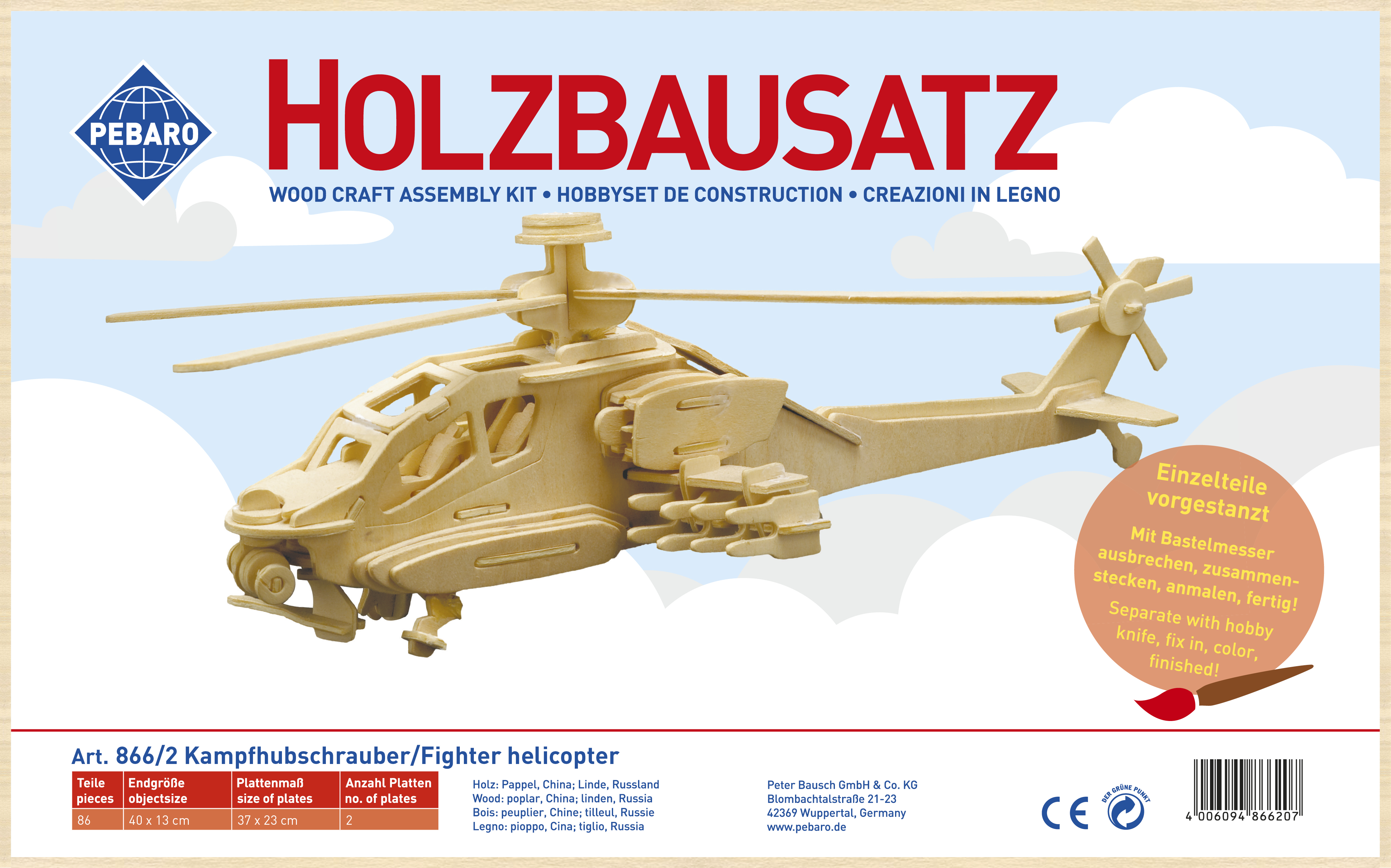 Pebaro Houten Bouwset Gevechts Helikopter