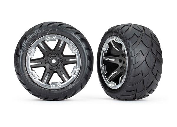 Traxxas Tires & wheels assembled glued (2.8') (RXT black & chrome wheels Anaconda tires foam inserts) (2WD electric rear) (2) (TSM rated)