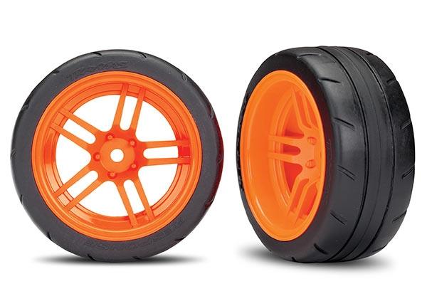 Traxxas Tires & wheels, assembled, glued (split-spoke orange wheels, 1.9" Response tires) VXL Rated (extra wide, rear) (2)