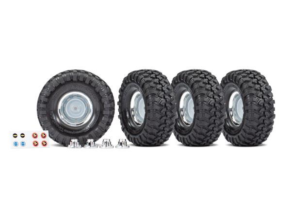 Traxxas Tires and wheels assembled glued (1.9' chrome wheels Canyon Trail 4.6x1.9' tires) (4)/ center caps (4)/ decal sheet (requires #8255A extended stub axle)